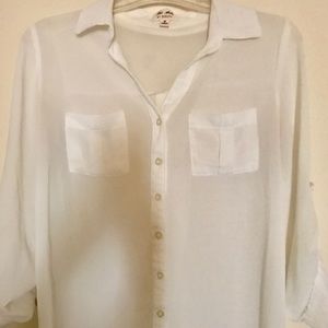 White see through button up shirt